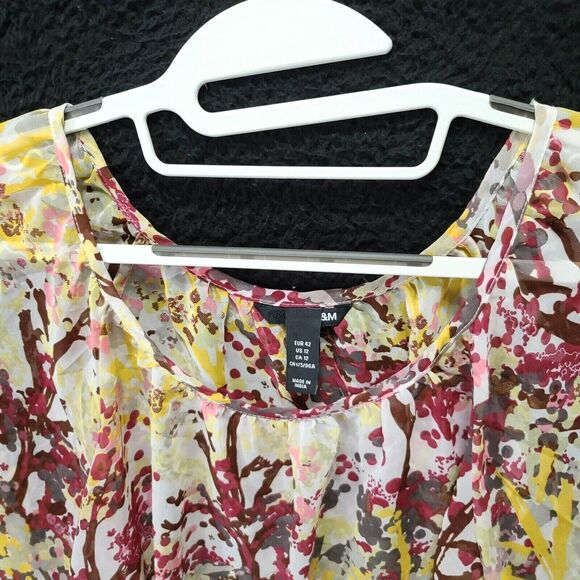 H&M Womens Blouse Multi-Color Size 12 100% Polyester Long Sleeve Buttons Pullon - Picture 11 of 12